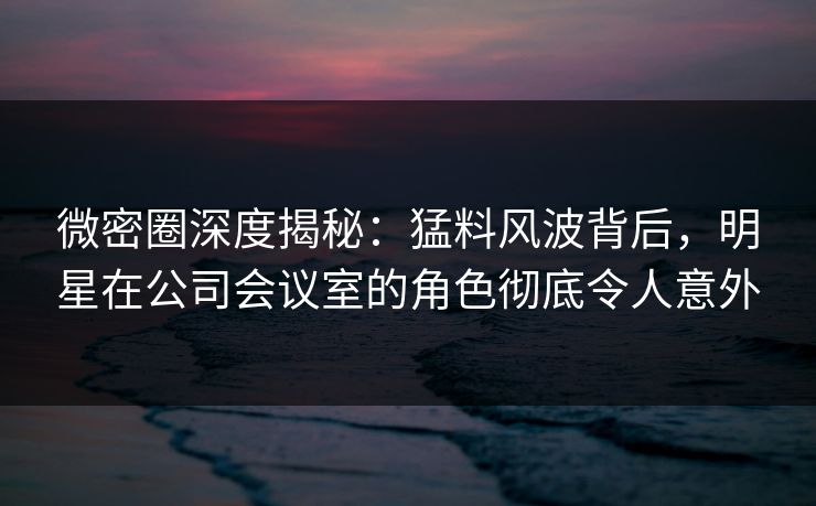 微密圈深度揭秘：猛料风波背后，明星在公司会议室的角色彻底令人意外