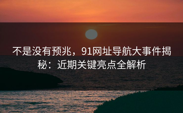 不是没有预兆,91网址导航大事件揭秘:近期关键亮点全解析